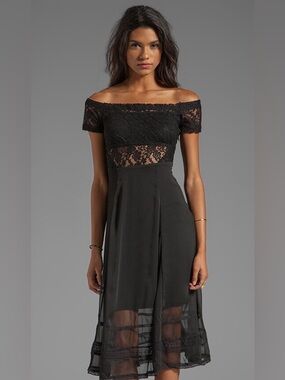 Free People Raven Women’s Dress Xs Black Lace Off the Shoulder